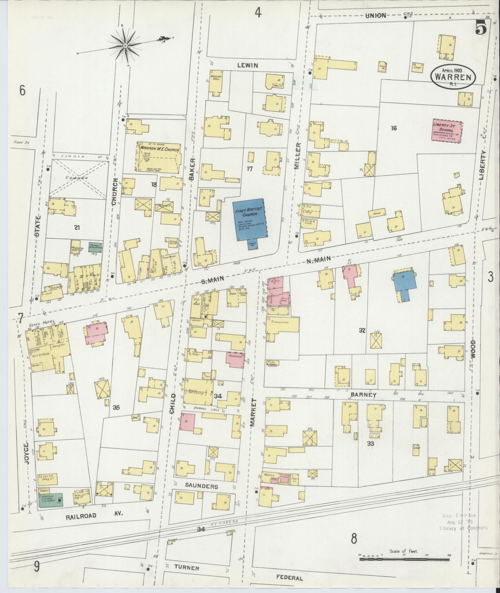 Sanborn Fire Insurance Map from Warren, Bristol County, Rhode Island (1903), Sheet #0005 - Complete Map Set gallery image, historic Sanborn map, vintage wall art, Rhode Island Rhode Island