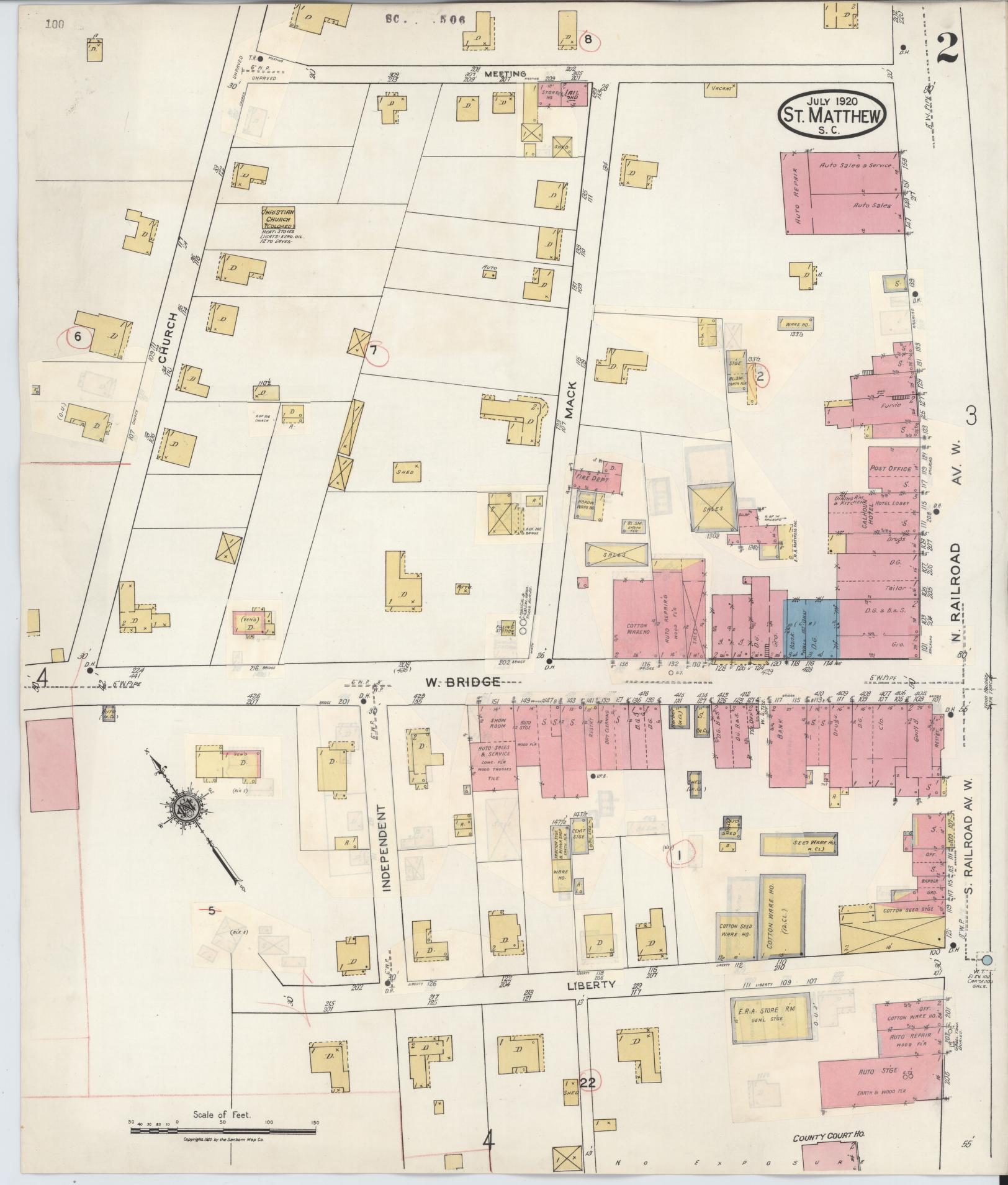 Sanborn Fire Insurance Map from Saint Matthews, Calhoun County, South Carolina (1935), Sheet #0002 - Complete Map Set gallery image, historic Sanborn map, vintage wall art, South Carolina South Carolina