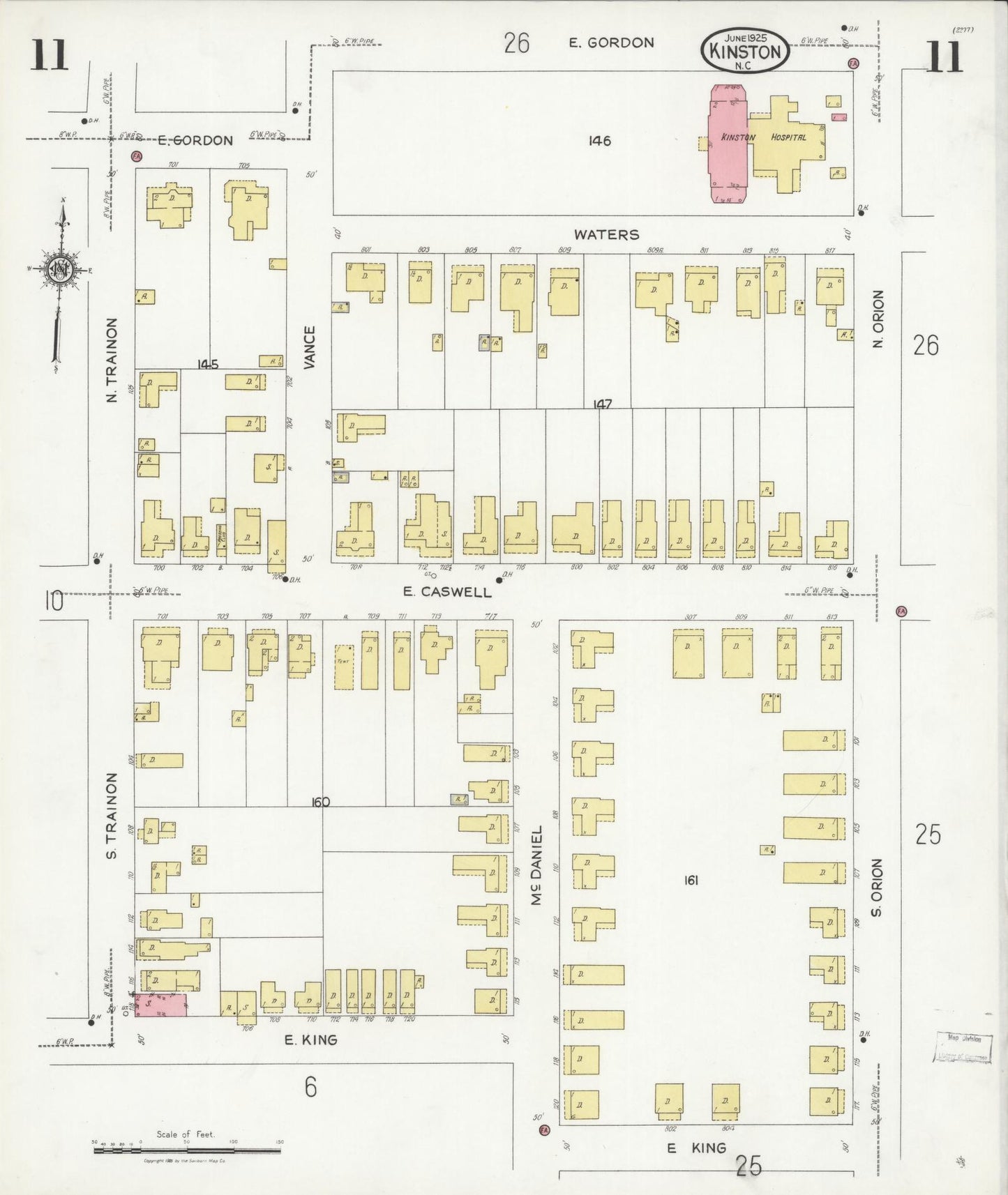 Sanborn Fire Insurance Map from Kinston, Lenoir County, North Carolina (1925), Sheet #0011 - Historic Sanborn Fire Insurance Map Print, vintage old map wall art, antique decor, genealogy gift, North Carolina North Carolina map