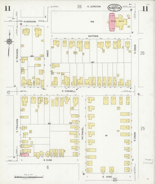 Sanborn Fire Insurance Map from Kinston, Lenoir County, North Carolina (1925), Sheet #0011 - Historic Sanborn Fire Insurance Map Print, vintage old map wall art, antique decor, genealogy gift, North Carolina North Carolina map