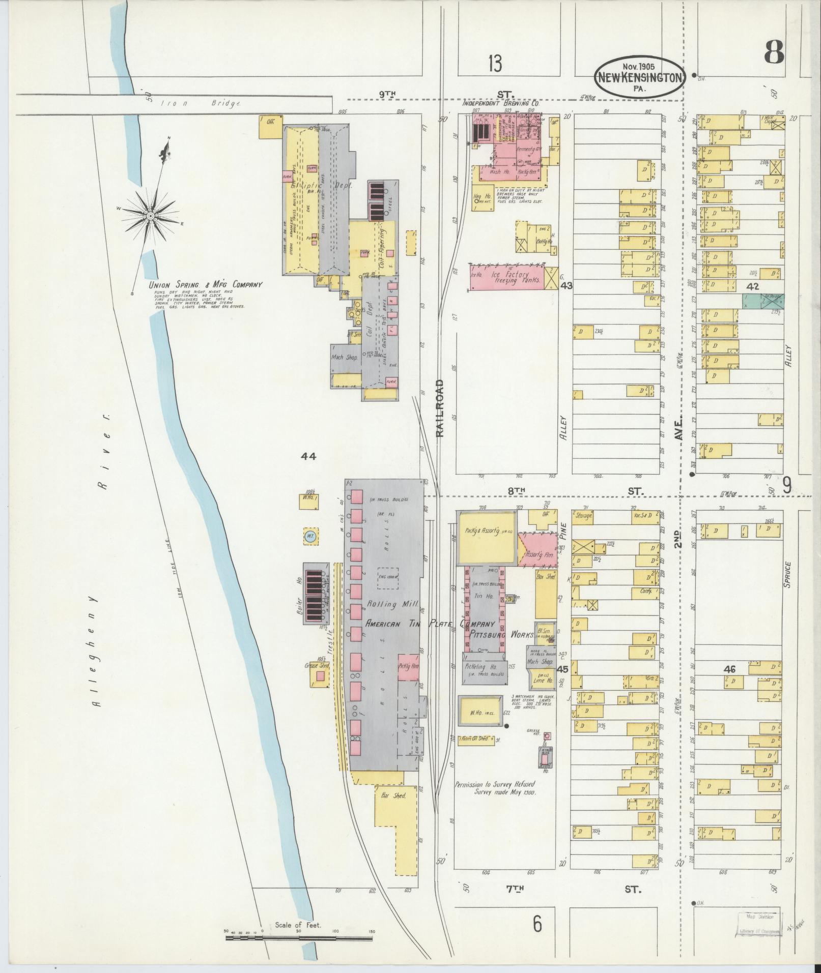 Sanborn Fire Insurance Map from New Kensington, Westmoreland County, Pennsylvania (1905), Sheet #0008 - Complete Map Set gallery image, historic Sanborn map, vintage wall art, Pennsylvania Pennsylvania