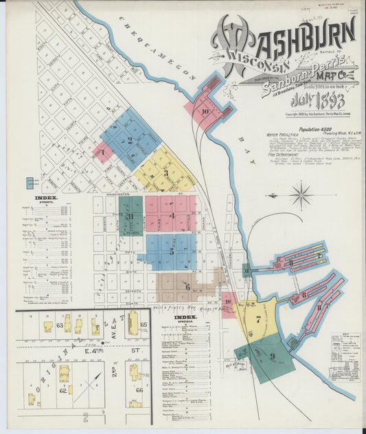 Sanborn Fire Insurance Map from Washburn, Bayfield County, Wisconsin (1893), Sheet #0001 - Historic Sanborn Fire Insurance Map Print, vintage old map wall art, antique decor, genealogy gift, Wisconsin Wisconsin map