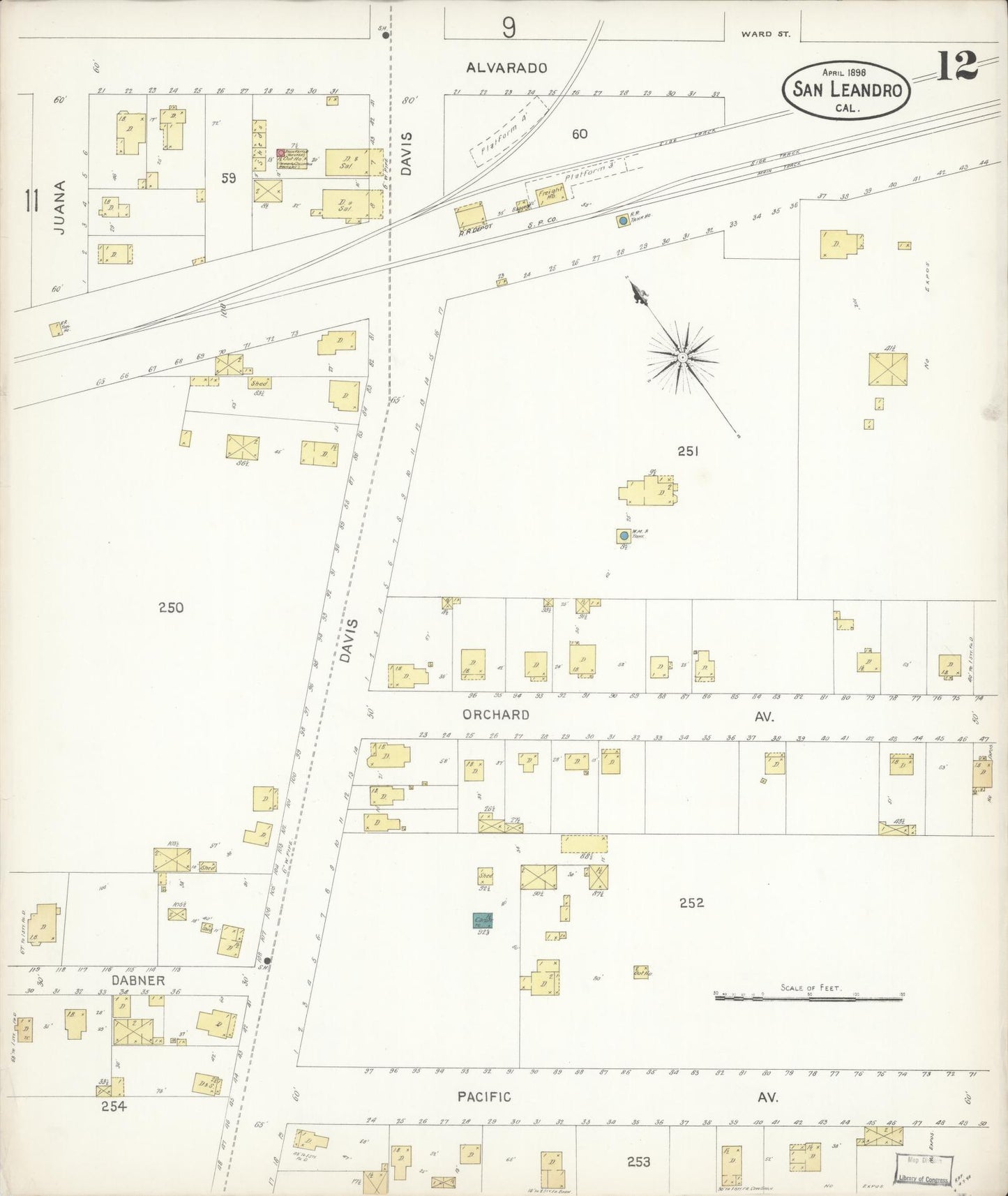 Sanborn Fire Insurance Map from San Leandro, Alameda County, California (1898), Sheet #0012 - Complete Map Set gallery image, historic Sanborn map, vintage wall art, California California