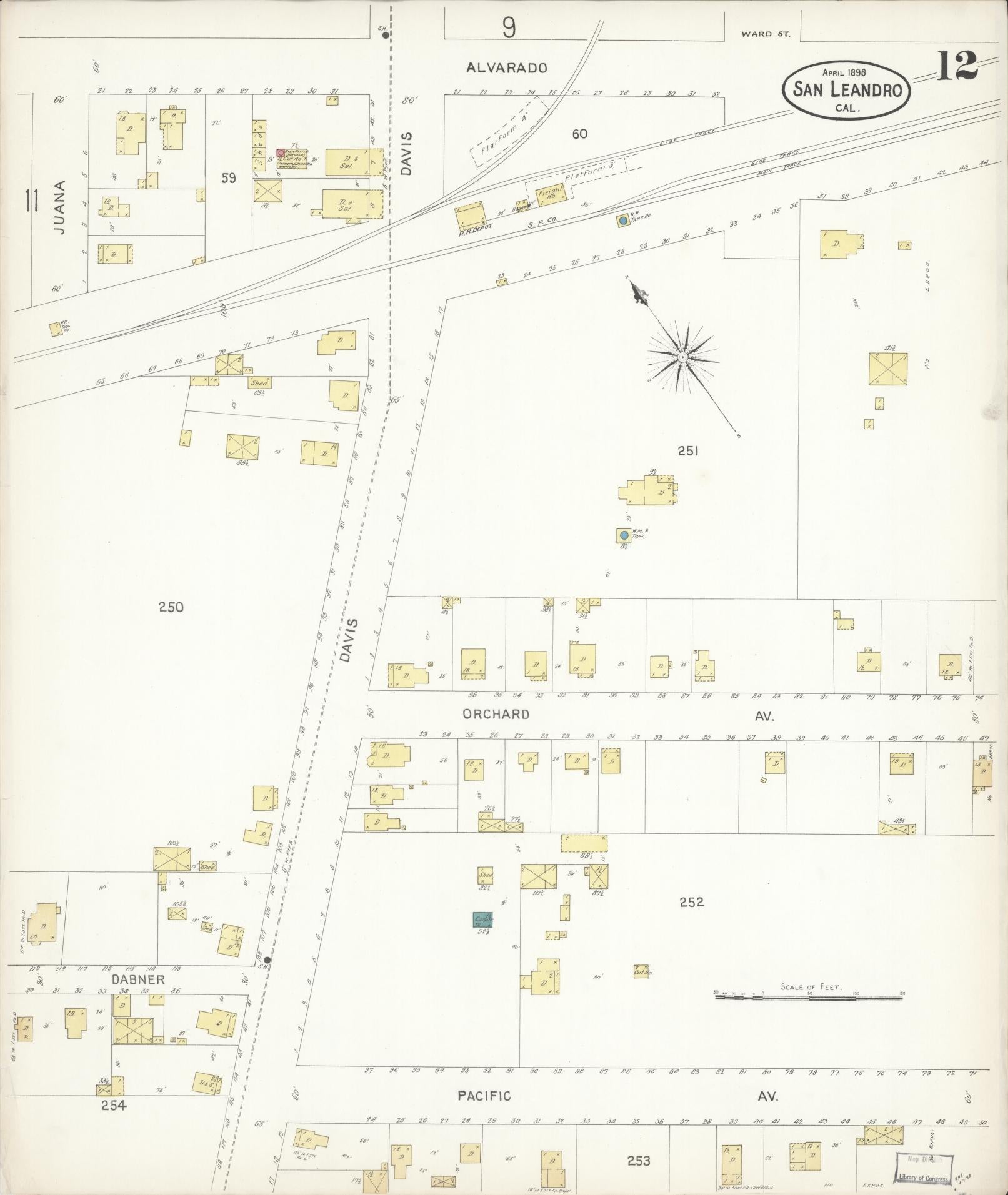 Sanborn Fire Insurance Map from San Leandro, Alameda County, California (1898), Sheet #0012 - Complete Map Set gallery image, historic Sanborn map, vintage wall art, California California