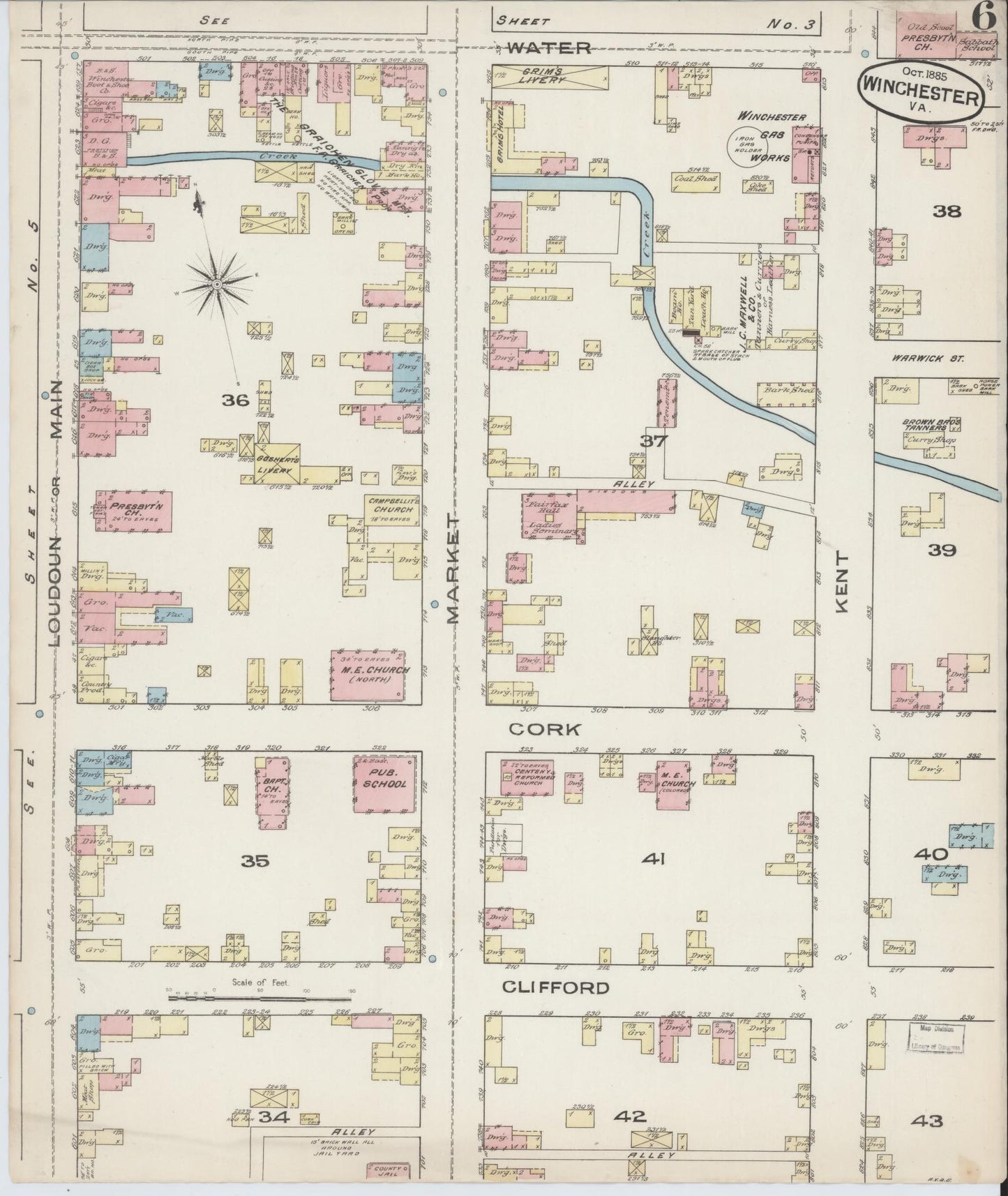 Sanborn Fire Insurance Map from Winchester, Independent Cities, Virginia (1885), Sheet #0006 - Complete Map Set gallery image, historic Sanborn map, vintage wall art, Virginia Virginia