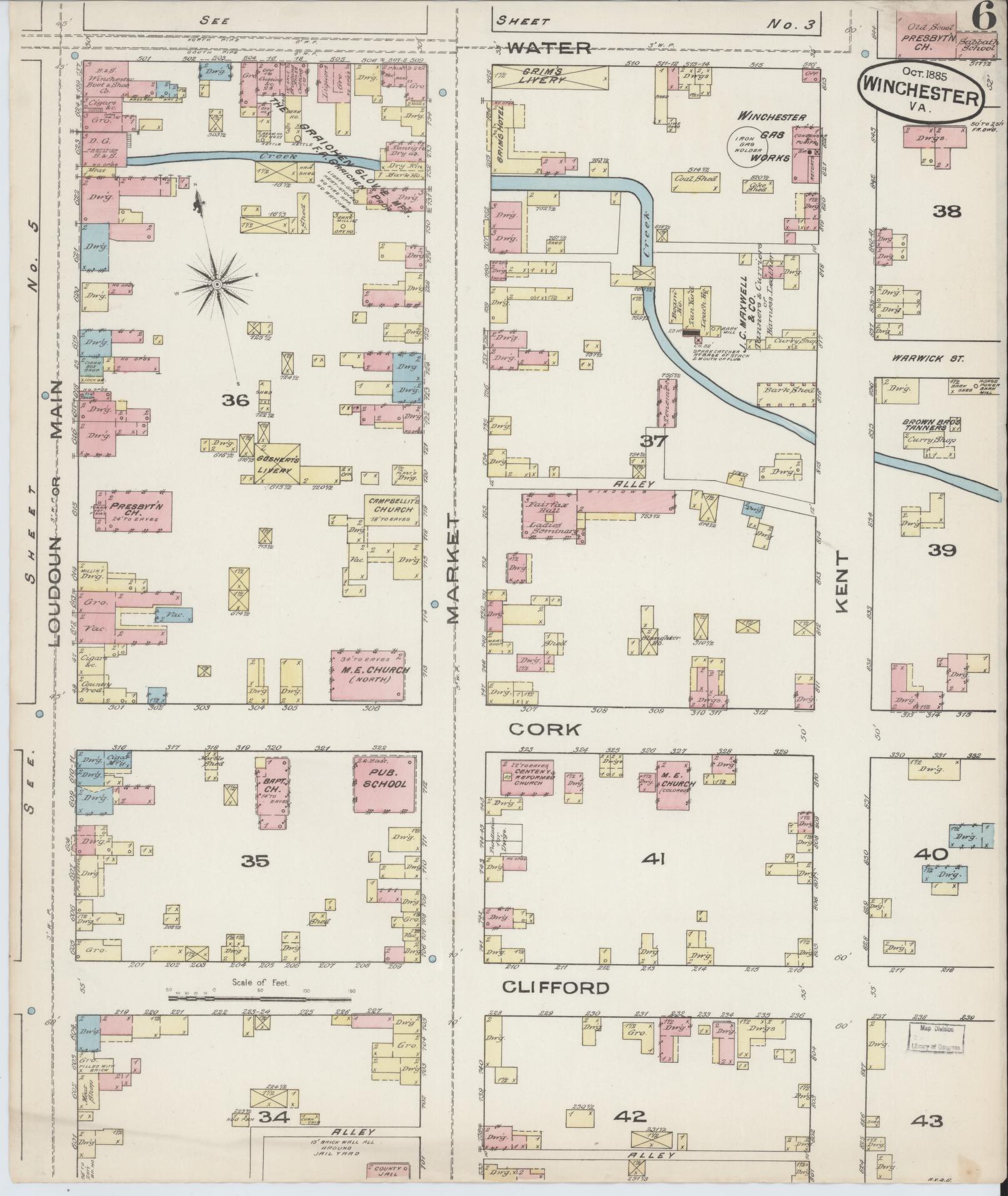 Sanborn Fire Insurance Map from Winchester, Independent Cities, Virginia (1885), Sheet #0006 - Complete Map Set gallery image, historic Sanborn map, vintage wall art, Virginia Virginia