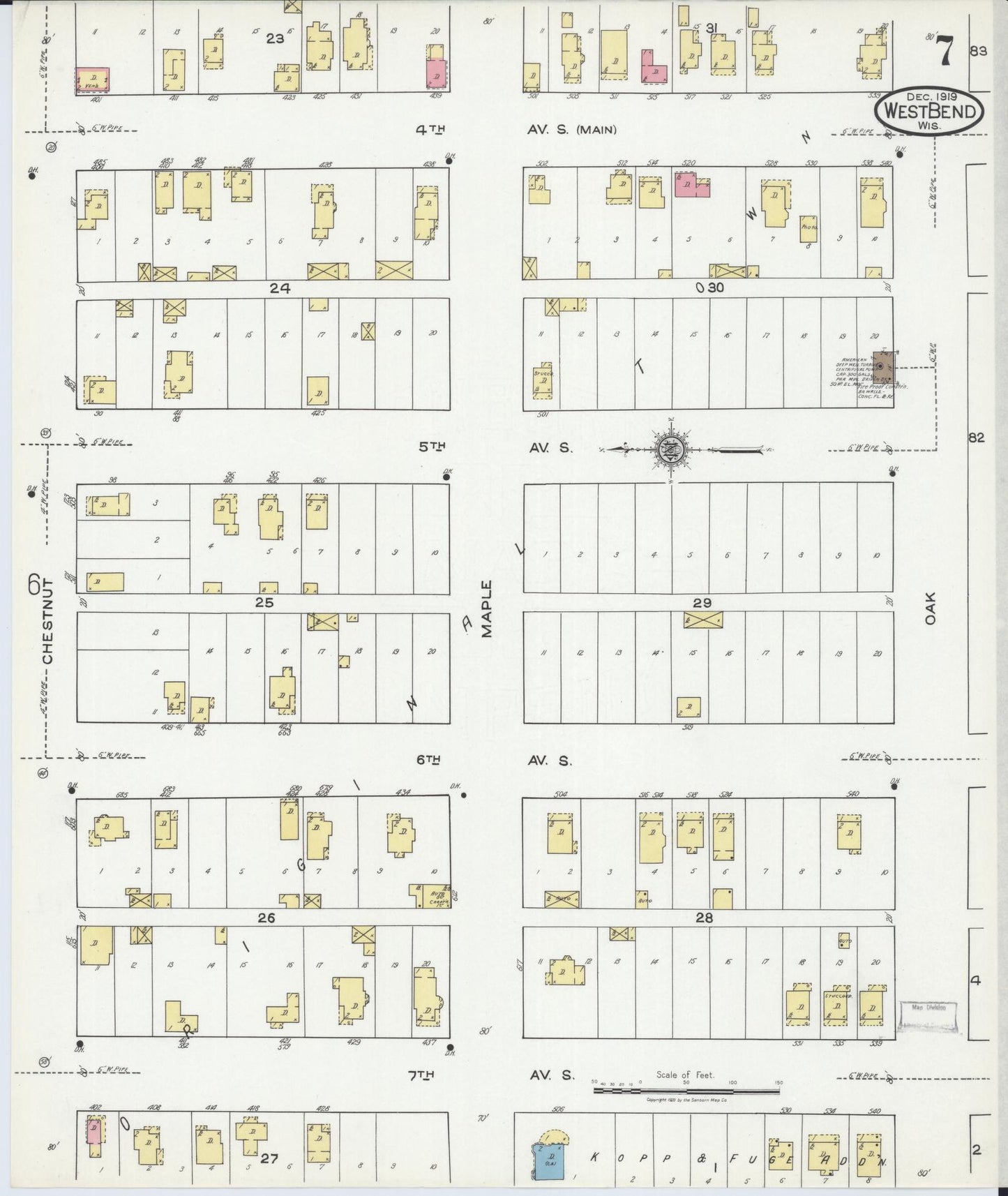 Sanborn Fire Insurance Map from West Bend, Washington County, Wisconsin (1919), Sheet #0007 - Complete Map Set gallery image, historic Sanborn map, vintage wall art, Wisconsin Wisconsin