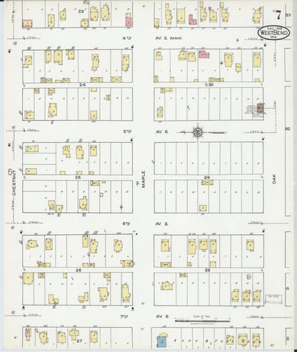 Sanborn Fire Insurance Map from West Bend, Washington County, Wisconsin (1919), Sheet #0007 - Complete Map Set gallery image, historic Sanborn map, vintage wall art, Wisconsin Wisconsin