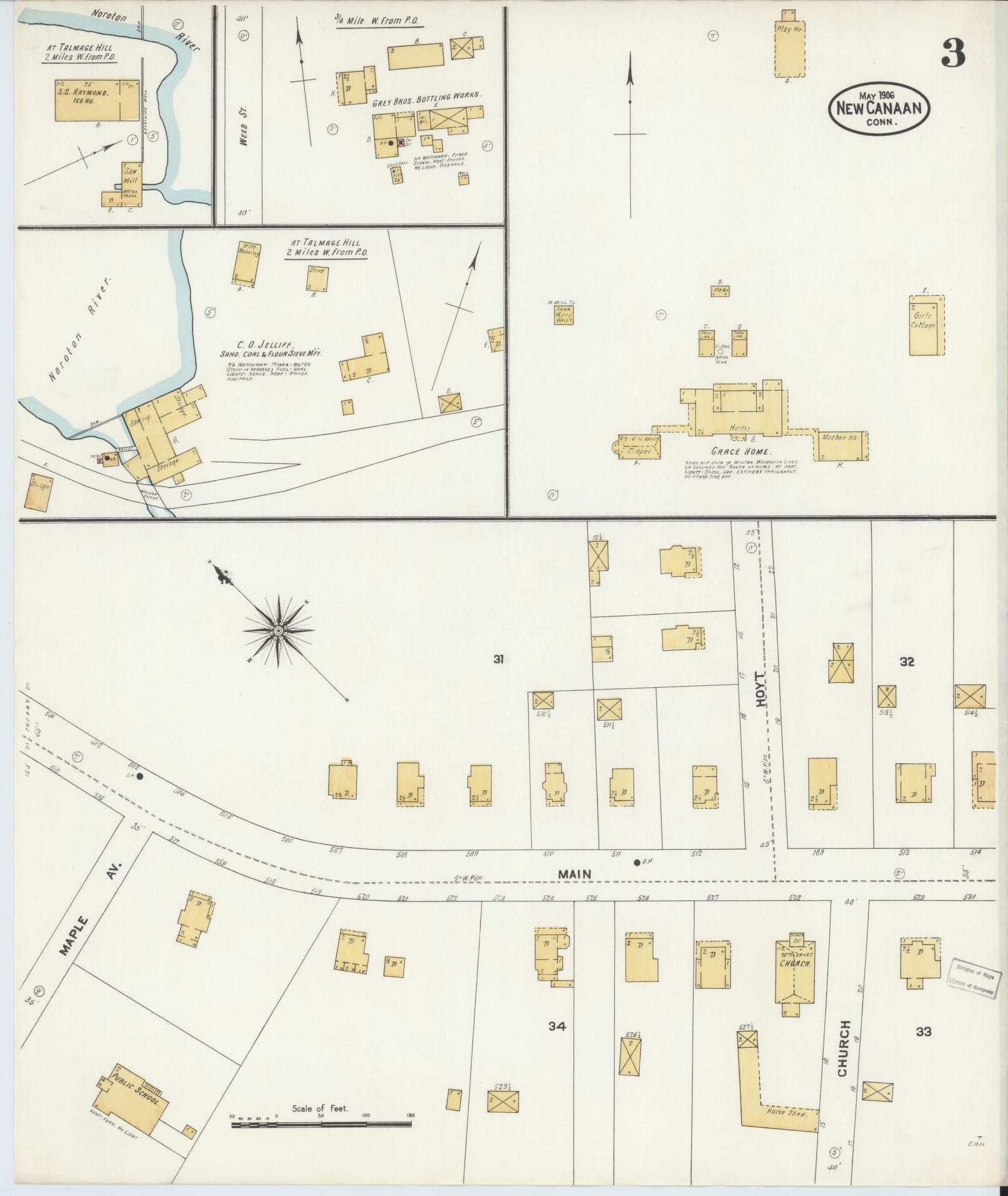Sanborn Fire Insurance Map from New Canaan, Fairfield County, Connecticut (1906), Sheet #0003 - Complete Map Set gallery image, historic Sanborn map, vintage wall art, Connecticut Connecticut