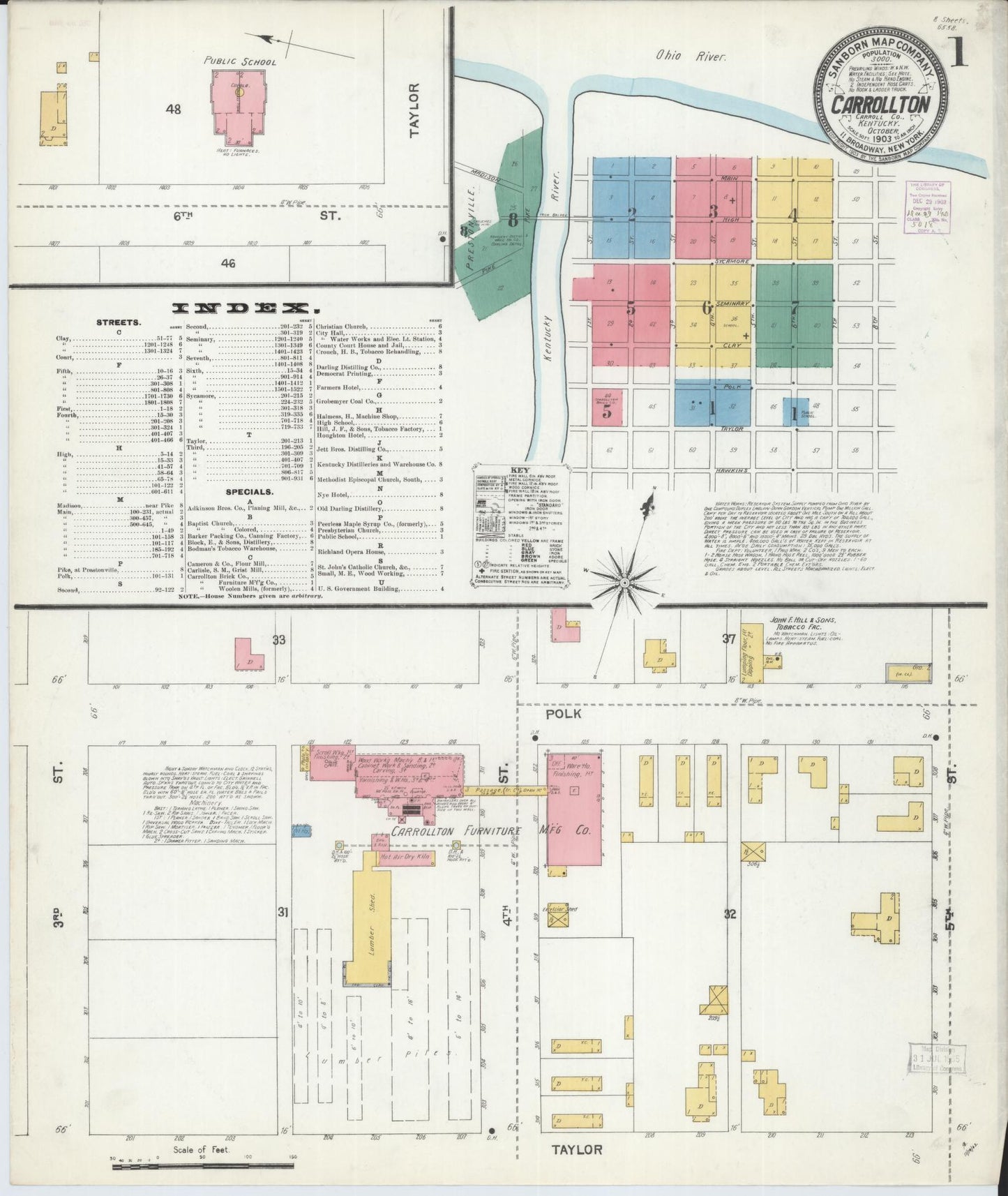 Sanborn Fire Insurance Map from Carrollton, Carroll County, Kentucky (1903), Sheet #0001 - Complete Map Set gallery image, historic Sanborn map, vintage wall art, Kentucky Kentucky