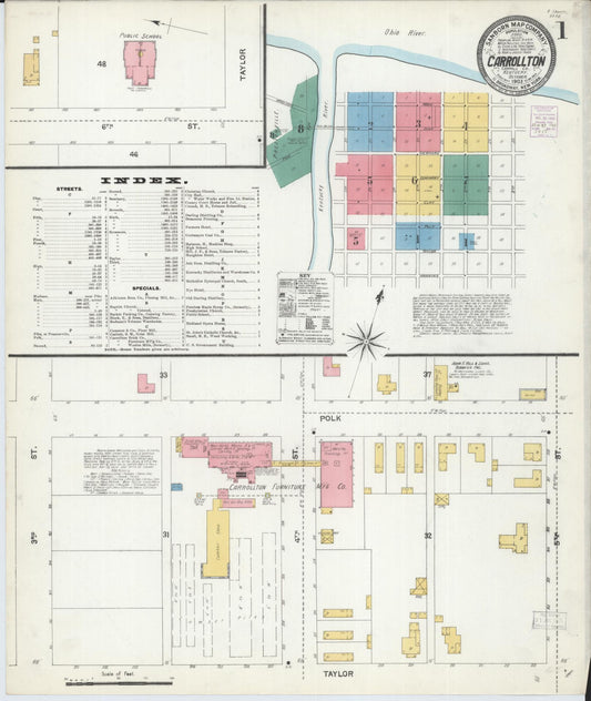 Sanborn Fire Insurance Map from Carrollton, Carroll County, Kentucky (1903), Sheet #0001 - Complete Map Set gallery image, historic Sanborn map, vintage wall art, Kentucky Kentucky