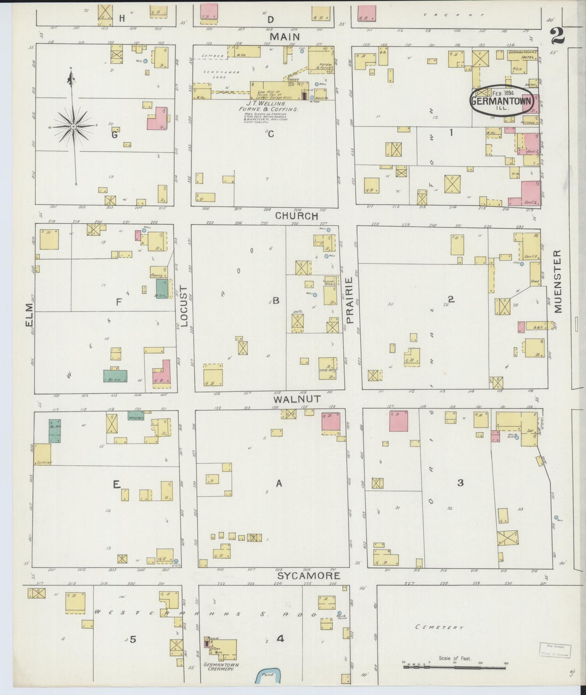 Sanborn Fire Insurance Map from Germantown, Clinton County, Illinois (1894), Sheet #0002 - Complete Map Set gallery image, historic Sanborn map, vintage wall art, Illinois Illinois