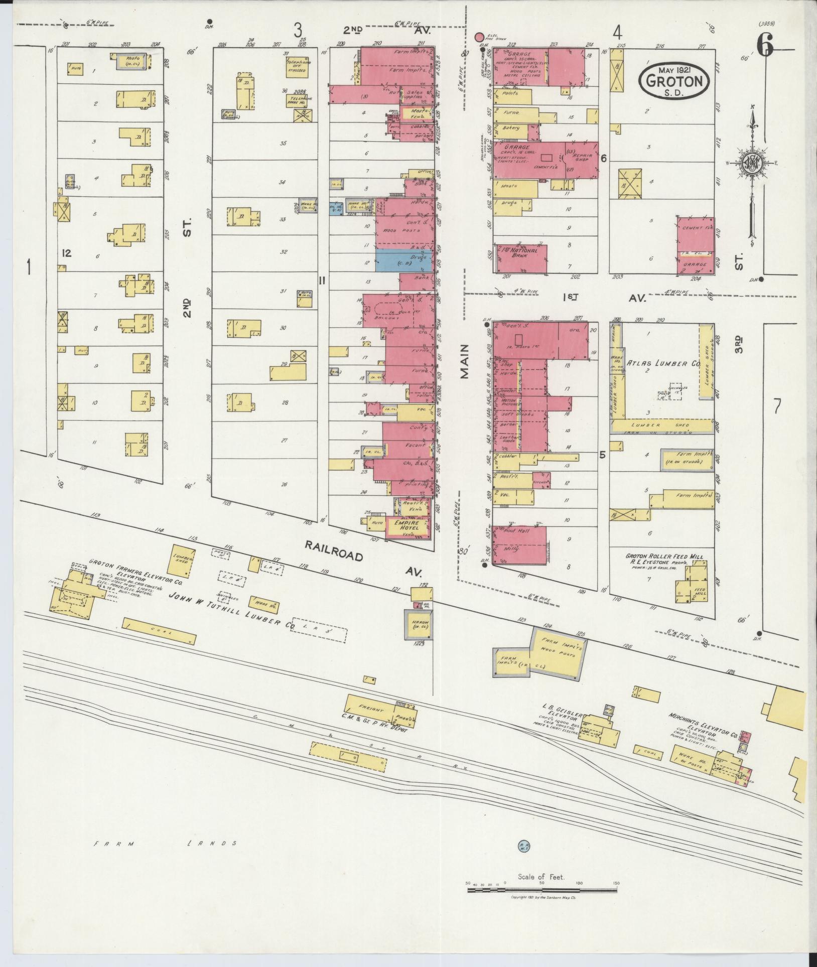 Sanborn Fire Insurance Map from Groton, Brown County, South Dakota (1921), Sheet #0006 - Complete Map Set gallery image, historic Sanborn map, vintage wall art, South Dakota South Dakota