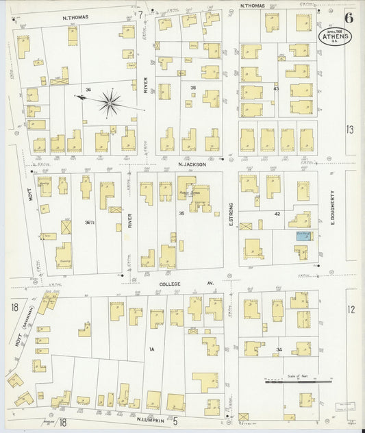 Sanborn Fire Insurance Map from Athens, Clarke County, Georgia (1908), Sheet #0006 - Historic Sanborn Fire Insurance Map Print, vintage old map wall art, antique decor, genealogy gift, Georgia Georgia map