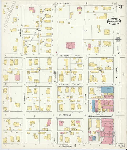 Sanborn Fire Insurance Map from Greencastle, Putnam County, Indiana (1913), Sheet #0003 - Historic Sanborn Fire Insurance Map Print, vintage old map wall art, antique decor, genealogy gift, Indiana Indiana map