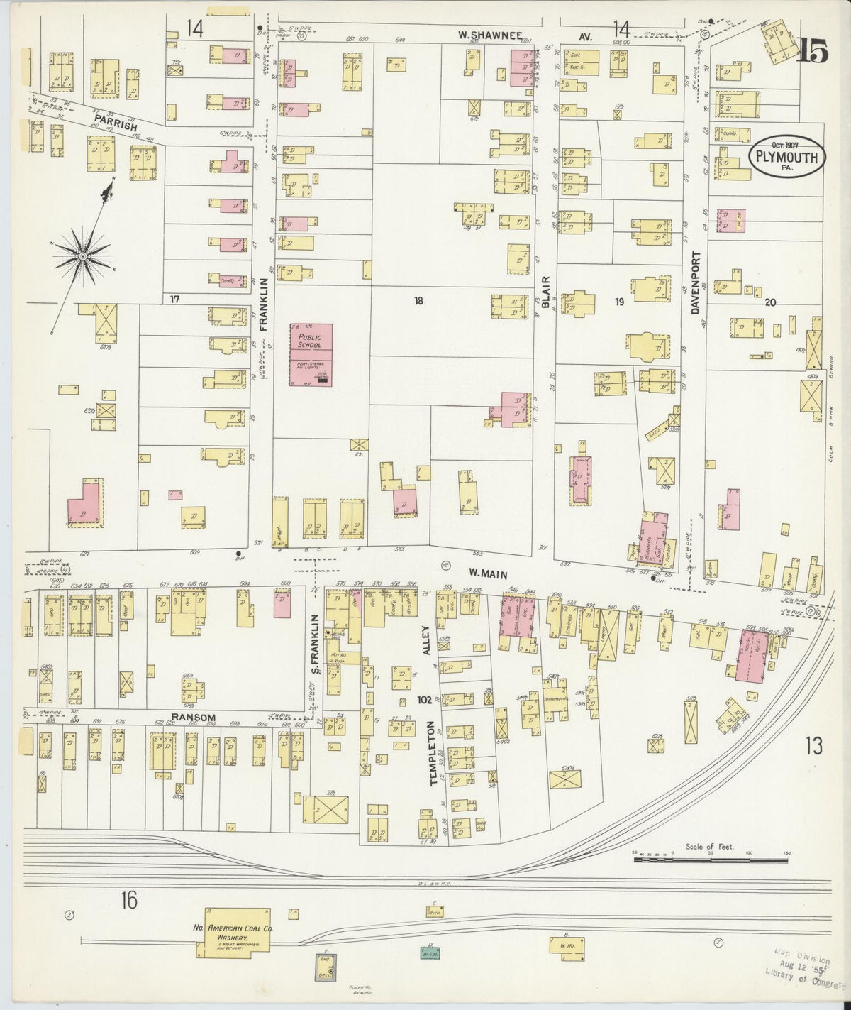 Sanborn Fire Insurance Map from Plymouth, Luzerne County, Pennsylvania (1907), Sheet #0015 - Historic Sanborn Fire Insurance Map Print, vintage old map wall art, antique decor, genealogy gift, Pennsylvania Pennsylvania map