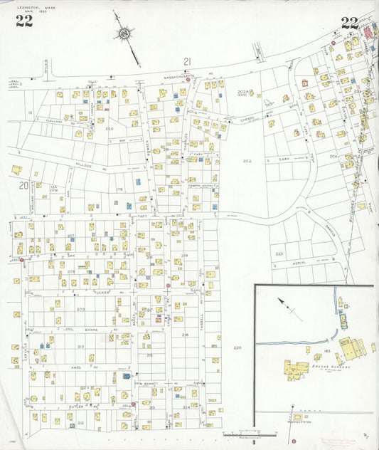 Sanborn Fire Insurance Map from Lexington, Middlesex County, Massachusetts (1935), Sheet #0022 - Historic Sanborn Fire Insurance Map Print, vintage old map wall art, antique decor, genealogy gift, Massachusetts Massachusetts map