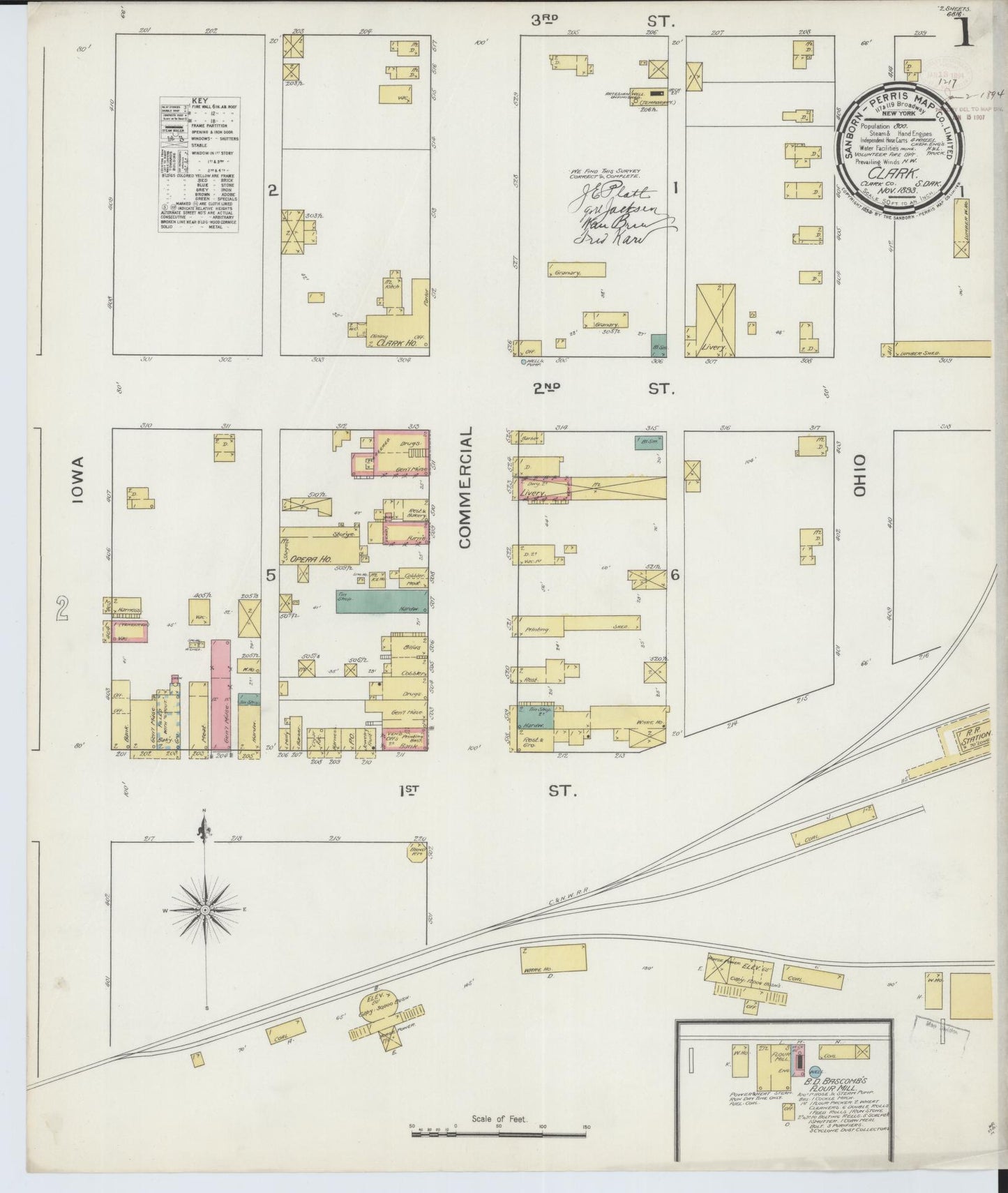 Sanborn Fire Insurance Map from Clark, Clark County, South Dakota (1893), Sheet #0001 - Complete Map Set gallery image, historic Sanborn map, vintage wall art, South Dakota South Dakota