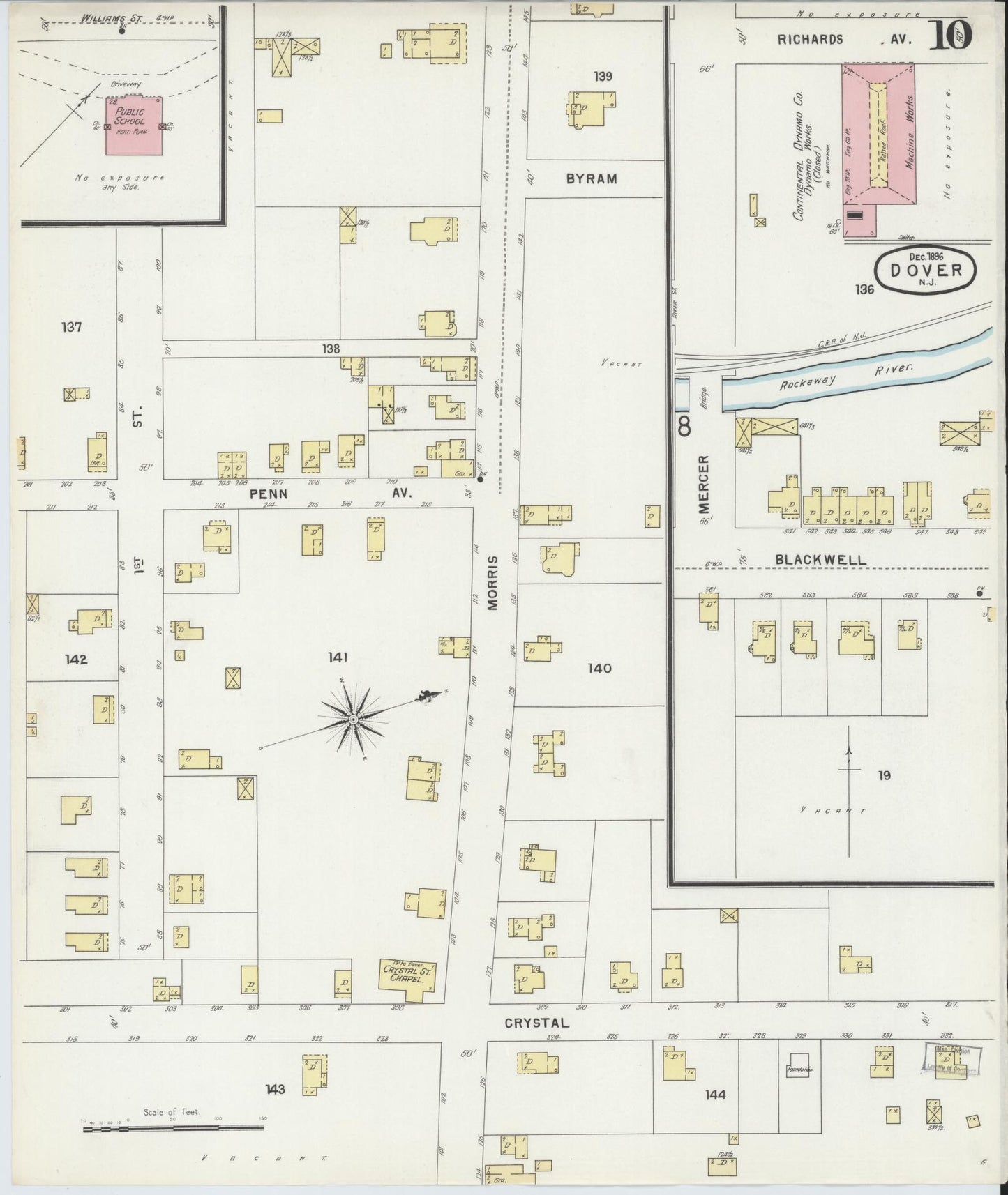 Sanborn Fire Insurance Map from Dover, Morris County, New Jersey (1896), Sheet #0010 - Complete Map Set gallery image, historic Sanborn map, vintage wall art, New Jersey New Jersey