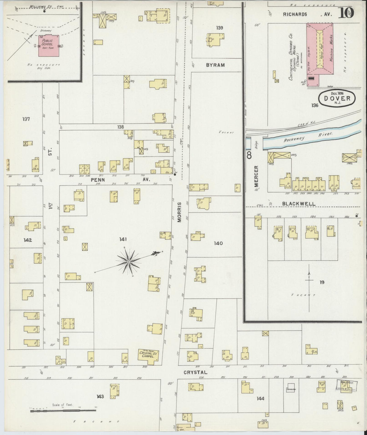 Sanborn Fire Insurance Map from Dover, Morris County, New Jersey (1896), Sheet #0010 - Complete Map Set gallery image, historic Sanborn map, vintage wall art, New Jersey New Jersey