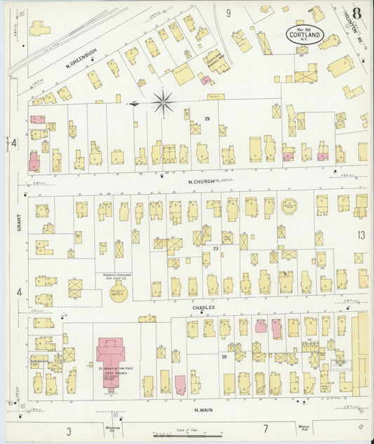 Sanborn Fire Insurance Map from Cortland, Cortland County, New York (1908), Sheet #0008 - Historic Sanborn Fire Insurance Map Print, vintage old map wall art, antique decor, genealogy gift, New York New York map
