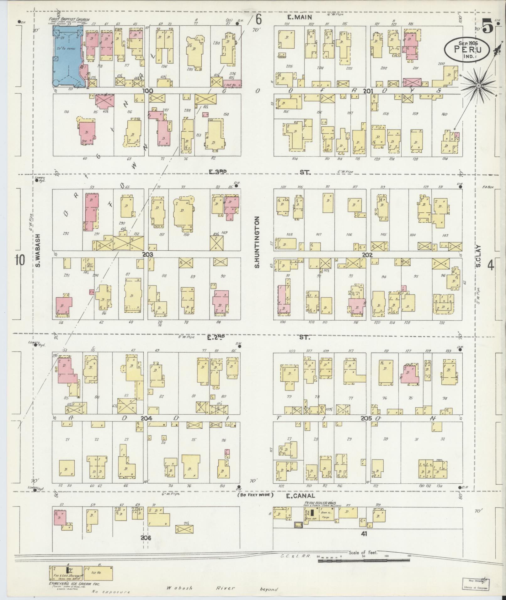 Sanborn Fire Insurance Map from Peru, Miami County, Indiana (1906), Sheet #0005 - Complete Map Set gallery image, historic Sanborn map, vintage wall art, Indiana Indiana