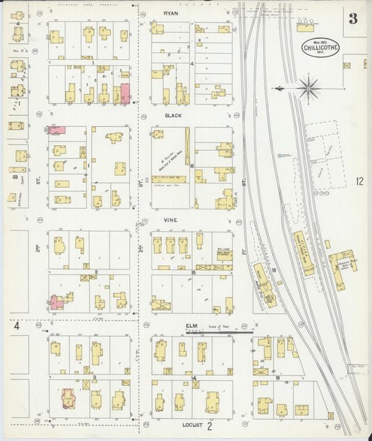 Sanborn Fire Insurance Map from Chillicothe, Livingston County, Missouri (1901), Sheet #0003 - Historic Sanborn Fire Insurance Map Print, vintage old map wall art, antique decor, genealogy gift, Missouri Missouri map