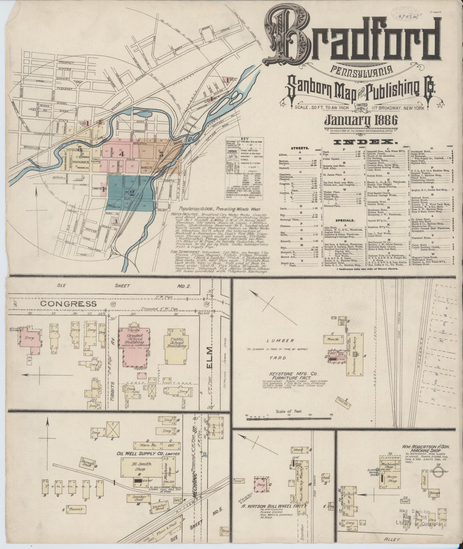 Sanborn Fire Insurance Map from Bradford, McKean County, Pennsylvania (1886), Sheet #0001 - Historic Sanborn Fire Insurance Map Print, vintage old map wall art, antique decor, genealogy gift, Pennsylvania Pennsylvania map