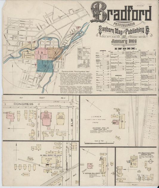 Sanborn Fire Insurance Map from Bradford, McKean County, Pennsylvania (1886), Sheet #0001 - Historic Sanborn Fire Insurance Map Print, vintage old map wall art, antique decor, genealogy gift, Pennsylvania Pennsylvania map
