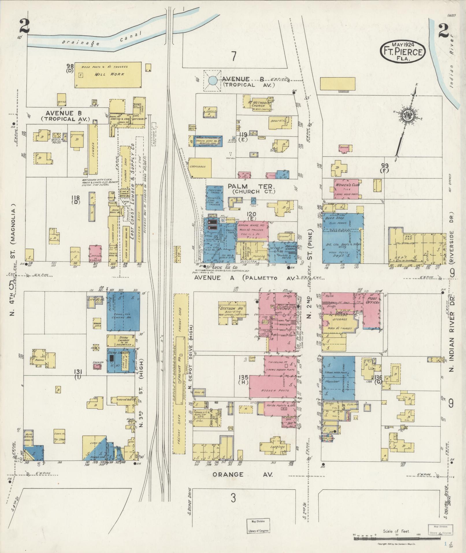 Sanborn Fire Insurance Map from Fort Pierce, St Lucie County, Florida (1924), Sheet #0002 - Complete Map Set gallery image, historic Sanborn map, vintage wall art, Florida Florida