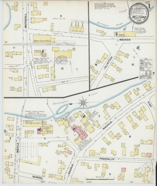Sanborn Fire Insurance Map from Milford, Hillsborough County, New Hampshire (1892), Sheet #0001 - Complete Map Set gallery image, historic Sanborn map, vintage wall art, New Hampshire New Hampshire