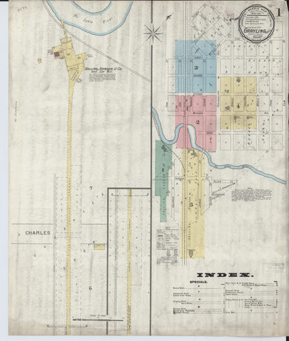 Sanborn Fire Insurance Map from Grayling, Crawford County, Michigan (1894), Sheet #0001 - Complete Map Set gallery image, historic Sanborn map, vintage wall art, Michigan Michigan