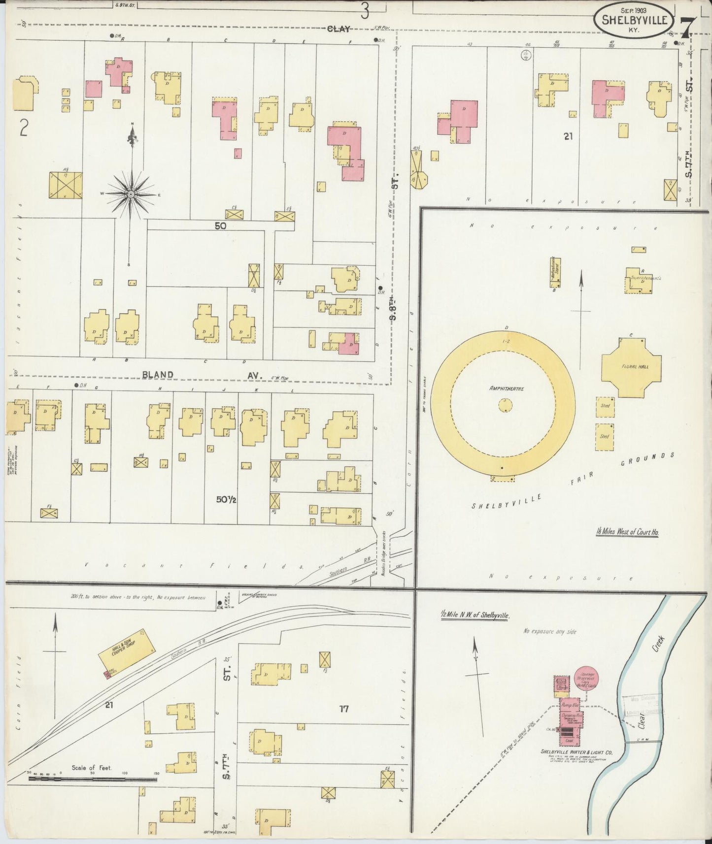 Sanborn Fire Insurance Map from Shelbyville, Shelby County, Kentucky (1903), Sheet #0007 - Historic Sanborn Fire Insurance Map Print, vintage old map wall art, antique decor, genealogy gift, Kentucky Kentucky map
