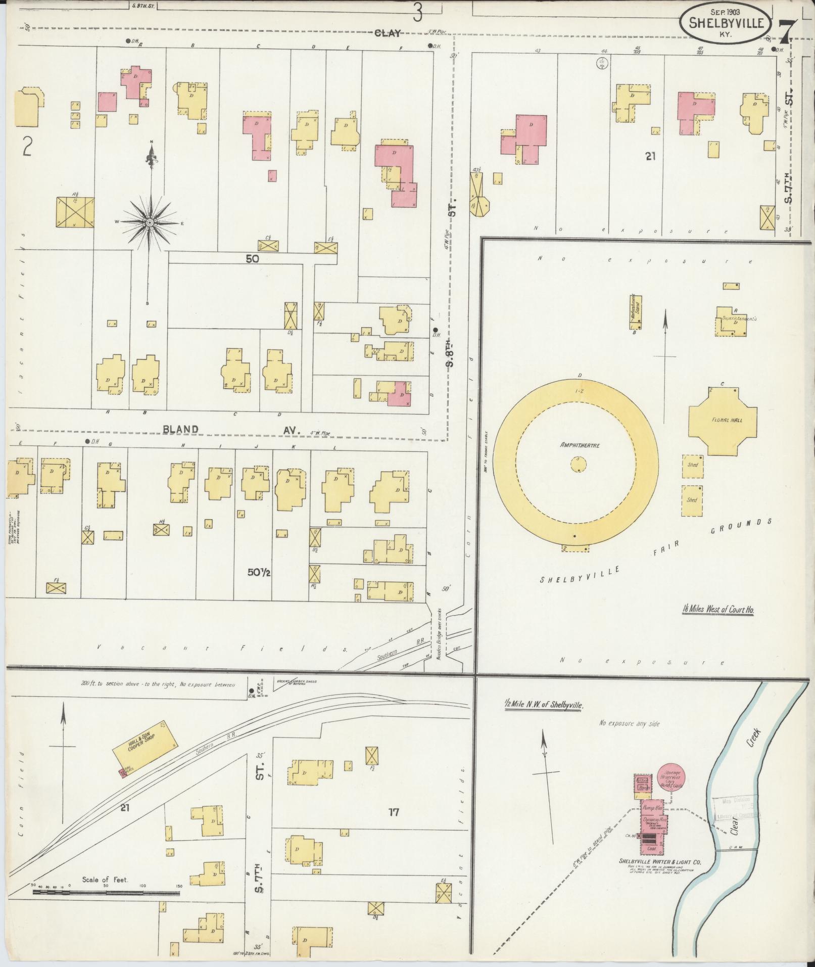 Sanborn Fire Insurance Map from Shelbyville, Shelby County, Kentucky (1903), Sheet #0007 - Historic Sanborn Fire Insurance Map Print, vintage old map wall art, antique decor, genealogy gift, Kentucky Kentucky map