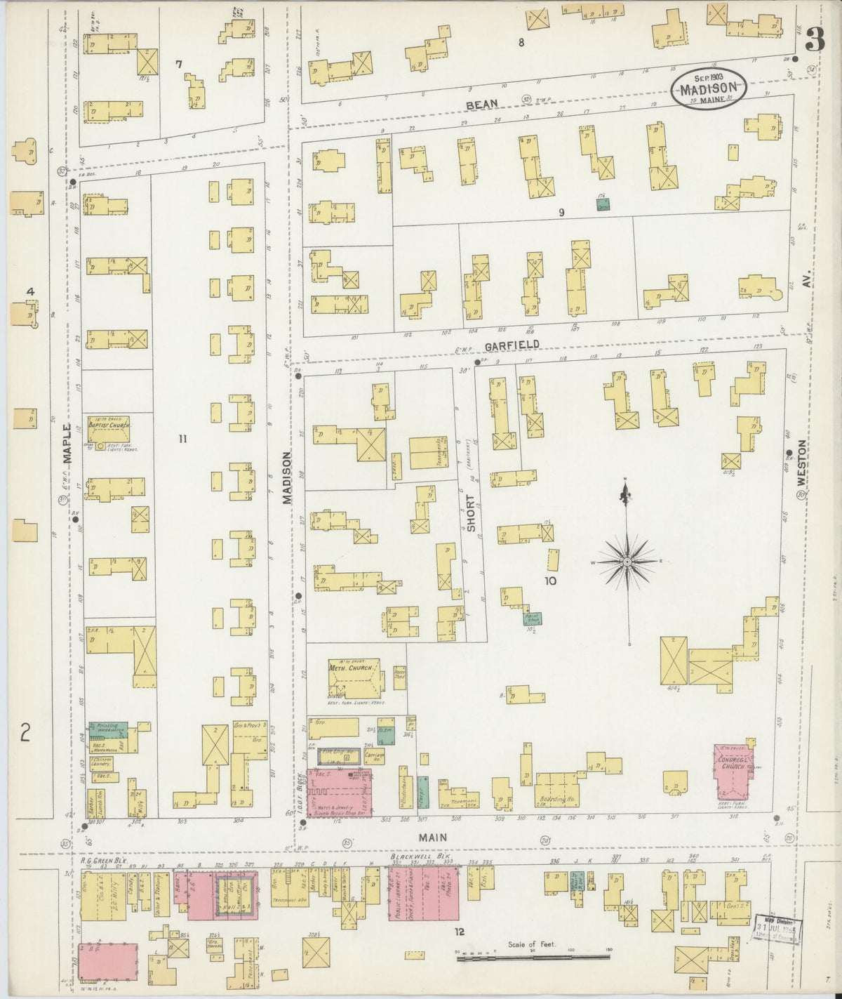 Sanborn Fire Insurance Map from Madison, Somerset County, Maine (1903), Sheet #0003 - Historic Sanborn Fire Insurance Map Print, vintage old map wall art, antique decor, genealogy gift, Maine Maine map