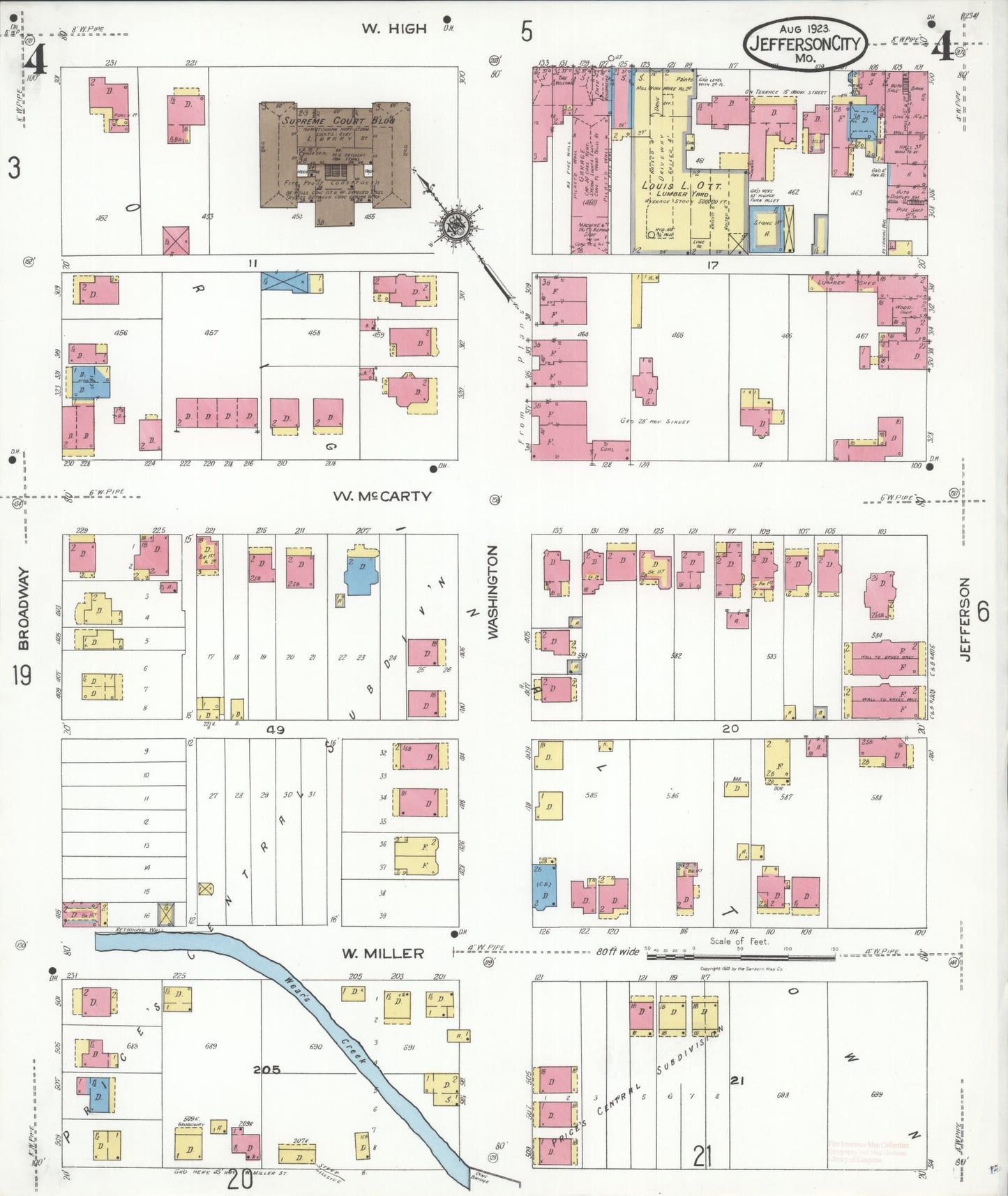 Sanborn Fire Insurance Map from Jefferson City, Cole County, Missouri (1923), Sheet #0004 - Complete Map Set gallery image, historic Sanborn map, vintage wall art, Missouri Missouri