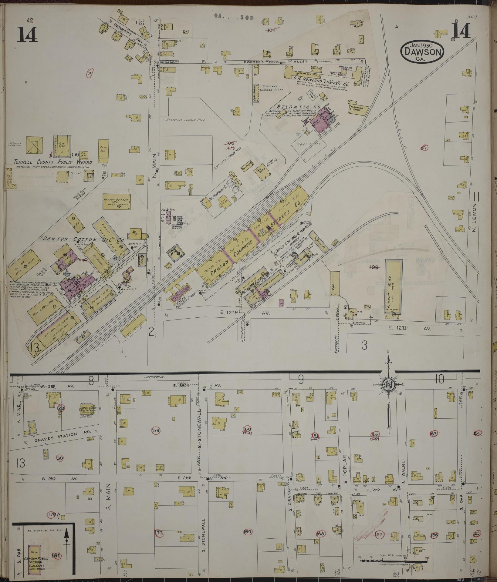 Sanborn Fire Insurance Map from Dawson, Terrell County, Georgia (1943), Sheet #0014 - Complete Map Set gallery image, historic Sanborn map, vintage wall art, Georgia Georgia