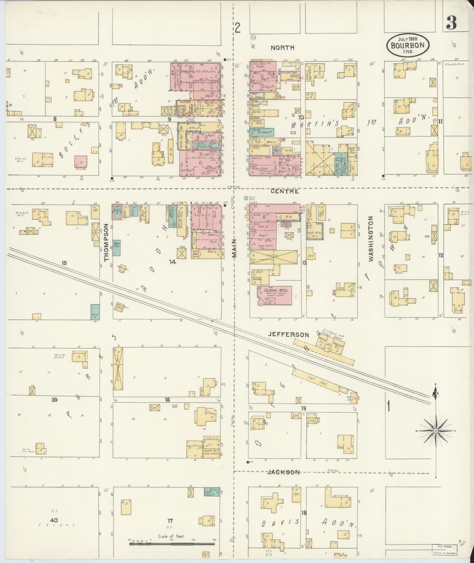 Sanborn Fire Insurance Map from Bourbon, Marshall County, Indiana (1905), Sheet #0003 - Historic Sanborn Fire Insurance Map Print, vintage old map wall art, antique decor, genealogy gift, Indiana Indiana map