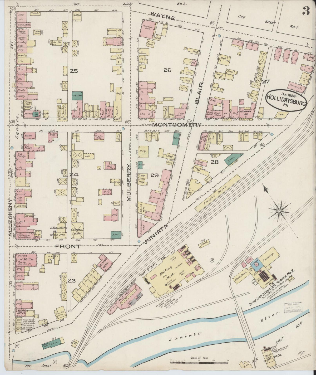Sanborn Fire Insurance Map from Hollidaysburg, Blair County, Pennsylvania (1886), Sheet #0003 - Complete Map Set gallery image, historic Sanborn map, vintage wall art, Pennsylvania Pennsylvania