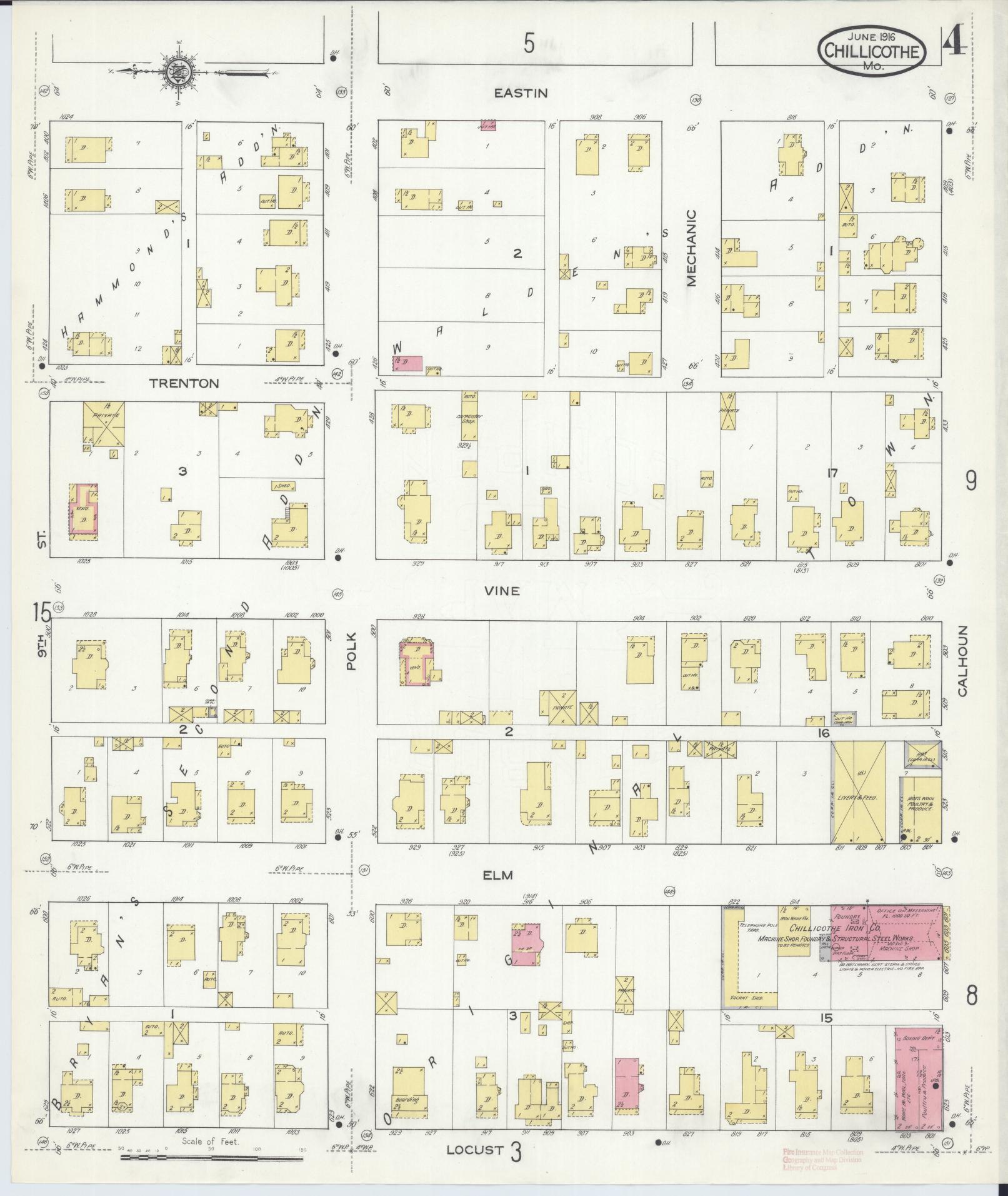 Sanborn Fire Insurance Map from Chillicothe, Livingston County, Missouri (1916), Sheet #0004 - Historic Sanborn Fire Insurance Map Print, vintage old map wall art, antique decor, genealogy gift, Missouri Missouri map