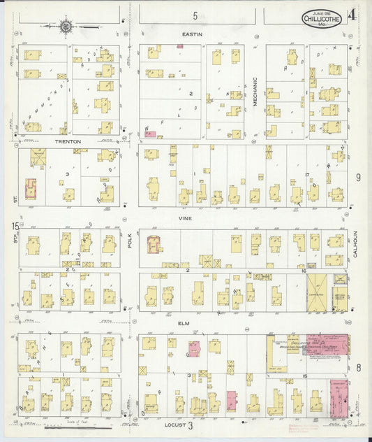 Sanborn Fire Insurance Map from Chillicothe, Livingston County, Missouri (1916), Sheet #0004 - Historic Sanborn Fire Insurance Map Print, vintage old map wall art, antique decor, genealogy gift, Missouri Missouri map