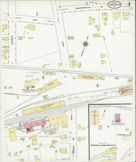 Sanborn Fire Insurance Map from Lancaster, Lancaster County, South Carolina (1910), Sheet #0004 - Historic Sanborn Fire Insurance Map Print, vintage old map wall art, antique decor, genealogy gift, South Carolina South Carolina map