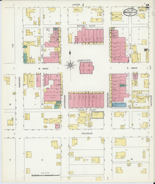 Sanborn Fire Insurance Map from Magnolia, Columbia County, Arkansas (1907), Sheet #0002 - Historic Sanborn Fire Insurance Map Print, vintage old map wall art, antique decor, genealogy gift, Arkansas Arkansas map