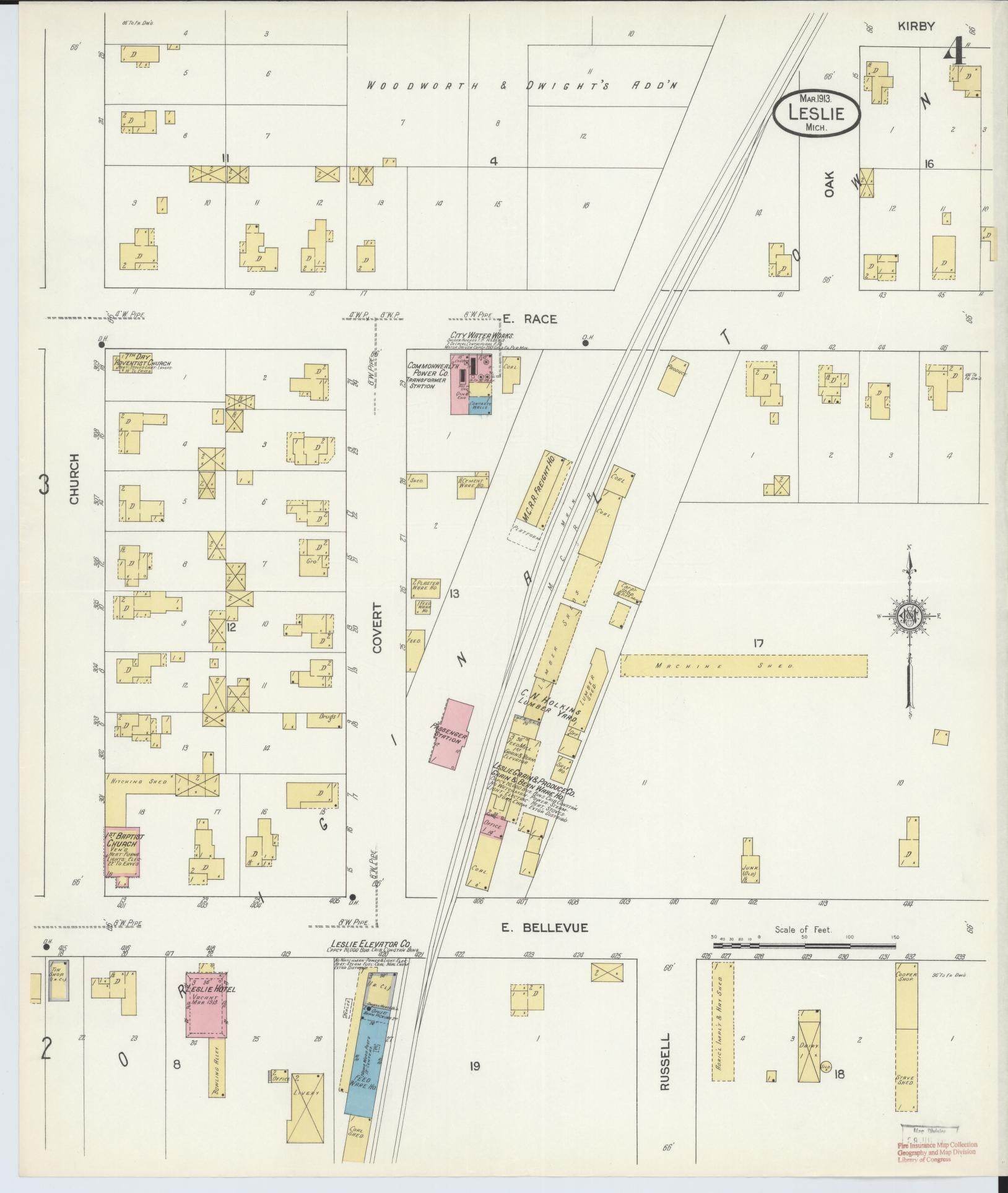 Sanborn Fire Insurance Map from Leslie, Ingham County, Michigan (1913), Sheet #0004 - Complete Map Set gallery image, historic Sanborn map, vintage wall art, Michigan Michigan
