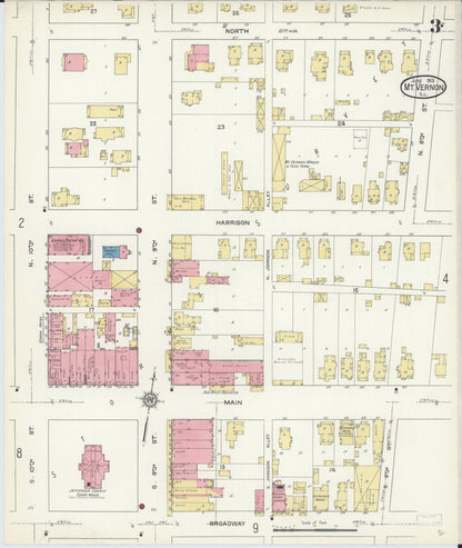 Sanborn Fire Insurance Map from Mount Vernon, Jefferson County, Illinois (1913), Sheet #0003 - Historic Sanborn Fire Insurance Map Print, vintage old map wall art, antique decor, genealogy gift, Illinois Illinois map