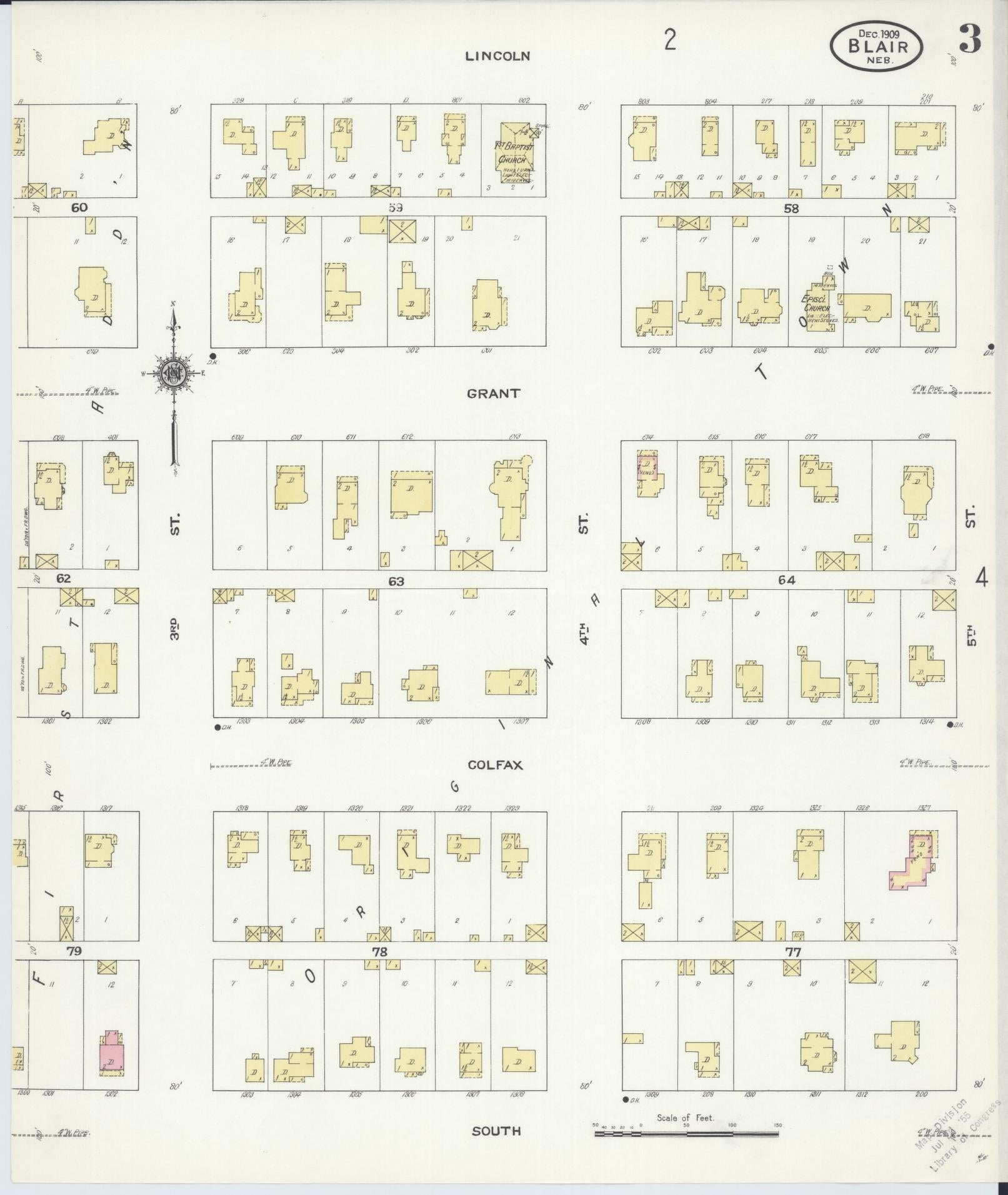 Sanborn Fire Insurance Map from Blair, Washington County, Nebraska (1909), Sheet #0003 - Complete Map Set gallery image, historic Sanborn map, vintage wall art, Nebraska Nebraska