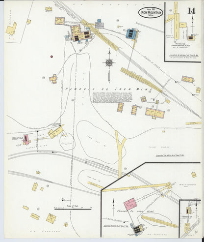 Sanborn Fire Insurance Map from Iron Mountain, Dickinson County, Michigan (1911), Sheet #0014 - Historic Sanborn Fire Insurance Map Print, vintage old map wall art, antique decor, genealogy gift, Michigan Michigan map