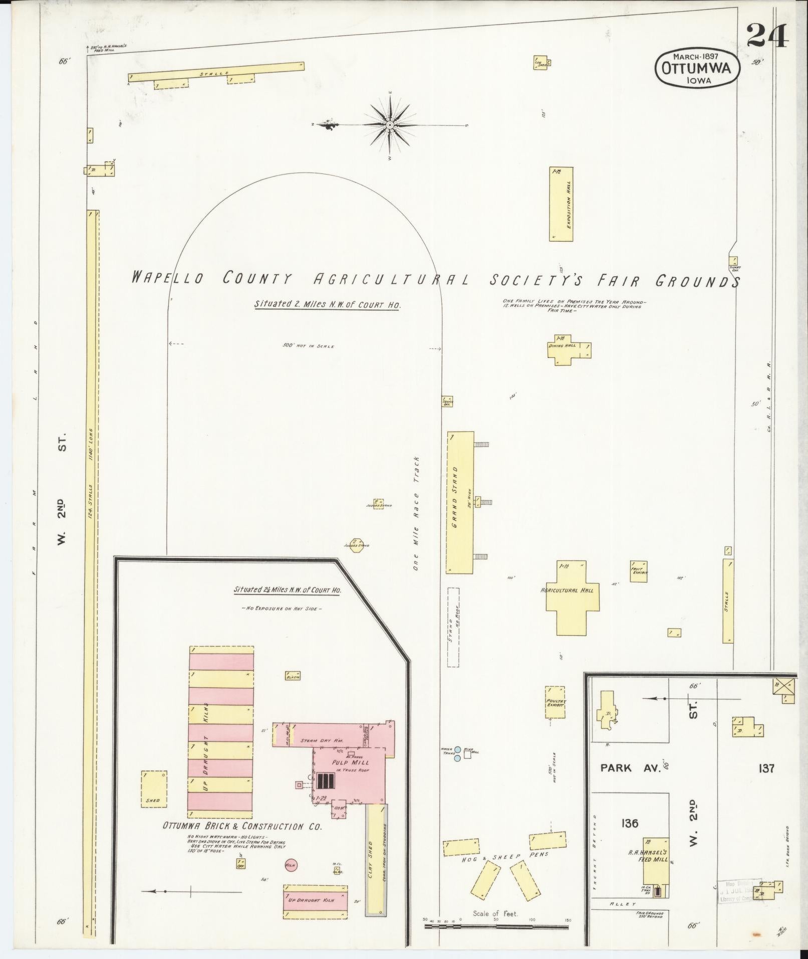Sanborn Fire Insurance Map from Ottumwa, Wapello County, Iowa (1897), Sheet #0024 - Historic Sanborn Fire Insurance Map Print, vintage old map wall art