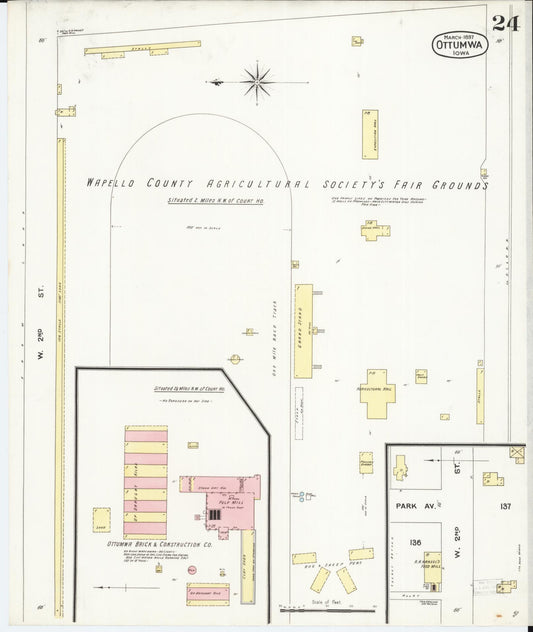 Sanborn Fire Insurance Map from Ottumwa, Wapello County, Iowa (1897), Sheet #0024 - Historic Sanborn Fire Insurance Map Print, vintage old map wall art