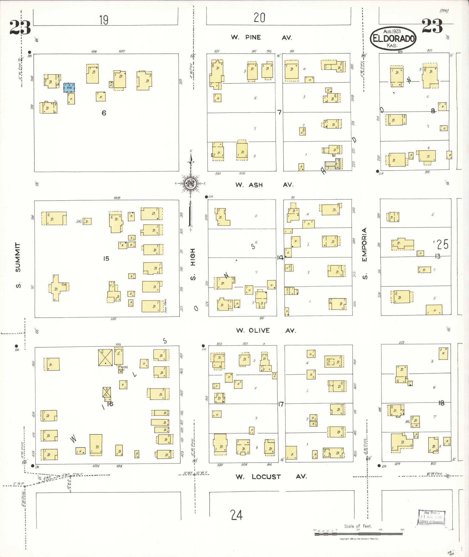 Sanborn Fire Insurance Map from El Dorado, Butler County, Kansas (1923), Sheet #0023 - Complete Map Set gallery image, historic Sanborn map, vintage wall art, Kansas Kansas